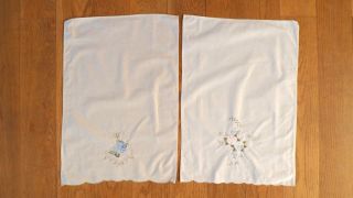 Vintage Linens - 2 Embroidered Chair Back Covers Antimacassars 22 " X16 " Approx