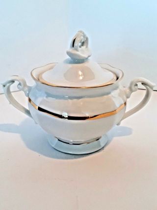 Vintage Chodziez Porcelain Sugar Bowl With Lid Gold Trim Poland