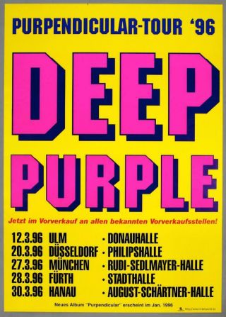 Deep Purple - Rare Germany 1996 Purpendicular Concert Tour Poster