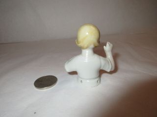 Antique German Porcelain Half Doll - Little Girl Rosy Cheeks Waving 3