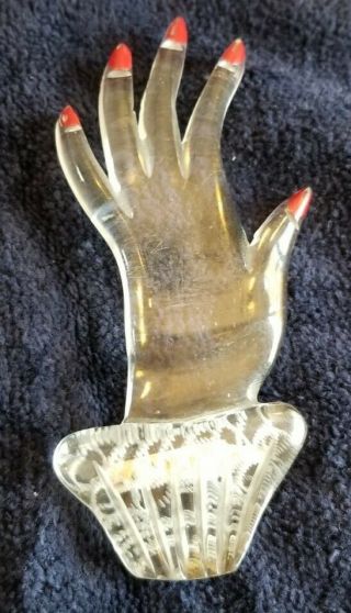 Adorable Rare Vintage Lucite Ladies Hand Brooch Pin With Nail Polish