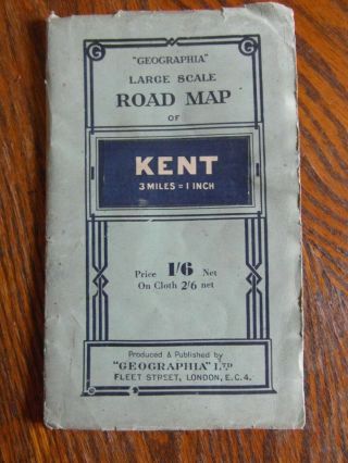 Vintage " Geographia " Large Scale Road Map Of Kent 3 Miles To 1 " C.  1940 