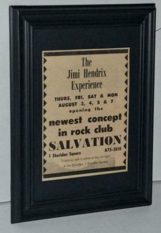 Jimi Hendrix Experience Rare 1967 Opens Salvation Club N.  Y.  Framed Concert Ad