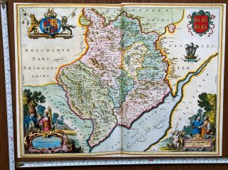 Old Antique Vintage Tudor Blaeu Map Of Monmouthshire,  Wales 1665 1600 