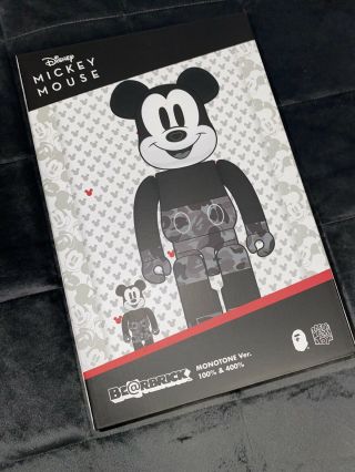 Bearbrick Medicom 2020 Disney X Bape Mickey Mouse Monotone 100 400 Be@rbrick