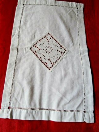 Vintage White Linen With Hand Worked Crochet Lace Table Runner 19 1/2 " X 12 "