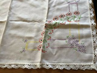 Vintage Hand Embroidered Crochet Lace Tablecloth 34x34 Inches Square Picnic