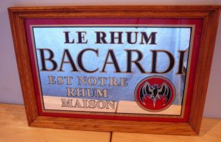 Rare French Bacardi Rum Mirror Advertising Sign Wood Frame 20 " X 14 "
