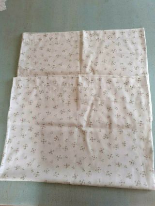 SOFT CREAM COTTON VINTAGE PILLOW CASES SPRIGGED WITH PINK AND GREEN 2