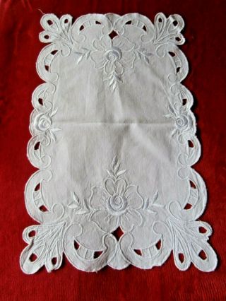 Vintage White Cotton With Embroidery & Cut Work Table Mat/table Runner 15 " X 9 "