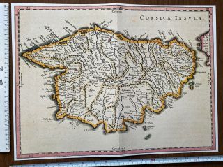 Antique Vintage Historic Old Colour Map Of Corsica 1600 