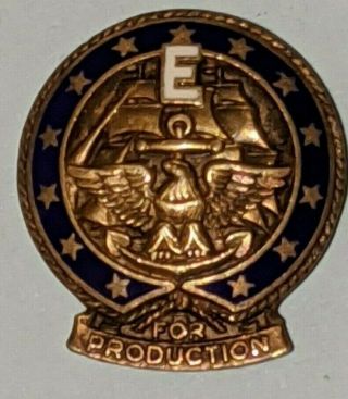 Vintage Sterling Silver Us Navy Award Wwii E For Production Pin Enamel Blue Rare
