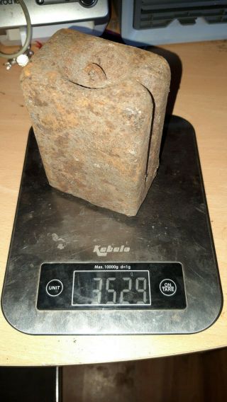 Antique Clock Weight,  Cast Iron 3.  6kg Rectangle,  12.  5x9x5.  5cm With Hook