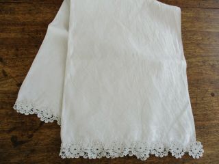 Vintage Linen Huckaback Towel With Hand Crocheted Edging