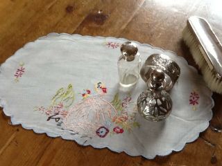Vintage Antique Voile Dressing Table Mat Hand Embroidered With Crinoline Lady