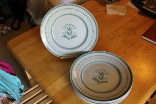 Arabia Finland - Green Thistle - 5 Dinner Plates Rare 10 1/2 " Set Of 5