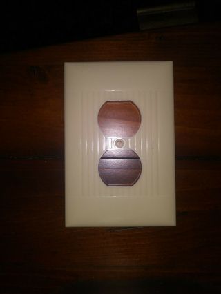 Vintage Large Oversize Ivory Outlet Wall Cover Plate Ribbed Bakelite Sierra Do - 8