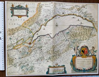 Antique Vintage Historic Old Colour Map Of Lake Geneva 1634 1600 