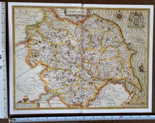 Old Antique Tudor Map Of Yorkshire,  England: John Speed 1600 