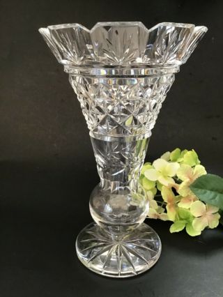 Vintage Rare Waterford Crystal Cut Glass Vase 7 " Diamond & Fan Period Piece Ire