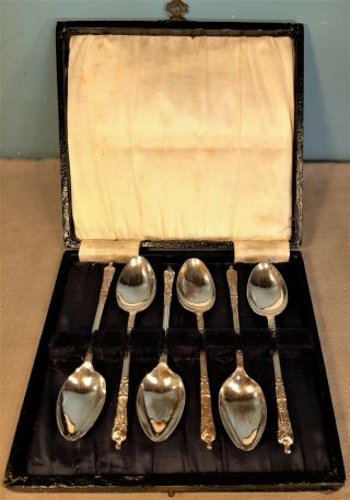 Vintage Set Of 6 Epns Silver Plate Apostle Teaspoons In A Fitted Black Case