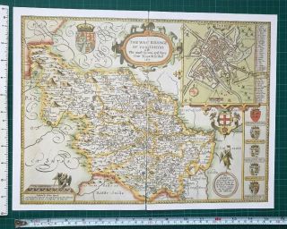 Old Antique Tudor Map Of West,  South Yorkshire: John Speed 1600 