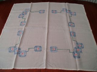 Vintage Hand Embroidered Table Cloth 31 " X 33 "
