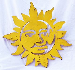 Sun Face Metal Two Layer Yellow Home Garden Outdoor Decor Rusted Rare Art