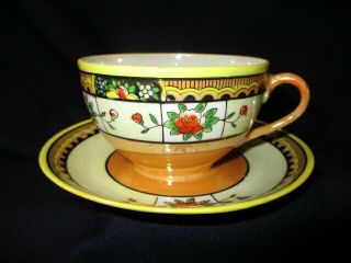 Cup Saucer Japan Eggshell Thin Pearl Luster Famille Rose Bold Black Art Borders