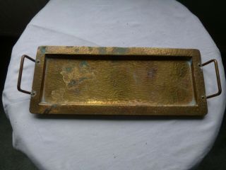 Vintage Collectable Arts & Crafts Style Oblong Hammered Brass Tray Handles