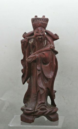 Vintage Chinese Hand Carved God Of Prosperity Statue Made Of Rosewood C1950s