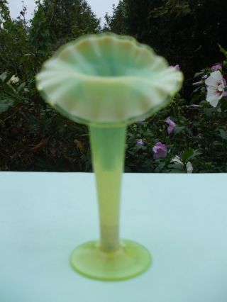Antique Victorian Vaseline Opalescent 6” Jack In The Pulpit Glass Vase Uranium