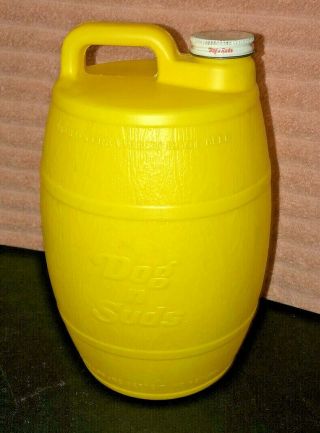 Vintage Dog - N - Suds Plastic Root Beer Barrel 1 Gal.  Rare Yellow Color W/cap Rover