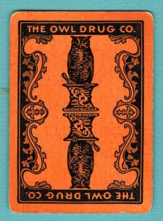 1 Single Swap Playing Card The Owl Drug Co Ad Orange & Black Old Antique Wide