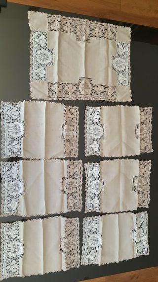 Set Of 7 Vintage Cream Lace Table Linen