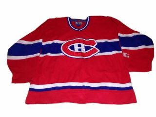 Rare Vintage Montreal Canadiens Red Starter Sewn Jersey Nhl Six Adult L