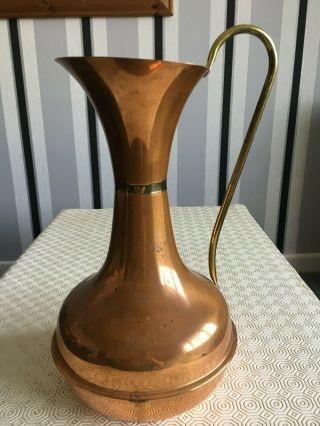 Vintag Antique Copper & Brass Ewer Pitcher Water Jug - Arts And Crafts - 12 " Heigh