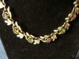 Vintage Gold - Tone Metal Rhinestone Enamel Necklace & Earrings Demi - Parure 3