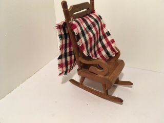 Vintage Dollhouse Miniatures Wooden Rocking Chair w/ Blanket 53 3