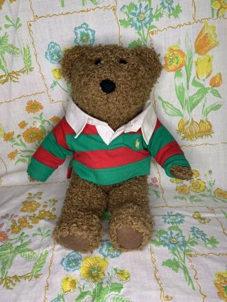 Vintage Fuzzy Ralph Lauren Quilton Teddy Bear Plush 2005 Red Green Polo Shirt