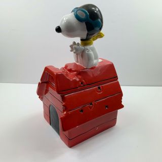 Snoopy The Flying Ace On His Red Dog House Plane Peanuts Cookie Jar Rare Style