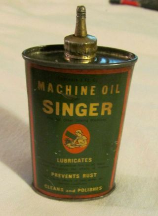 Rare Vintage Sewing Machine Oil Lead Top Tin Litho 3oz Handy Oiler Oil Can