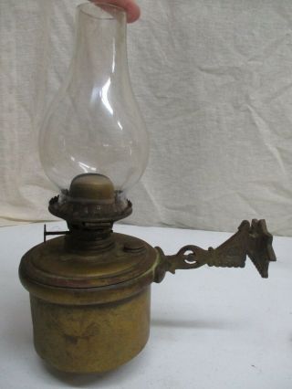 Antique Edward Miller Wall Mount Lantern 12 " Ht Brass & Glass Miller Oil Lantern