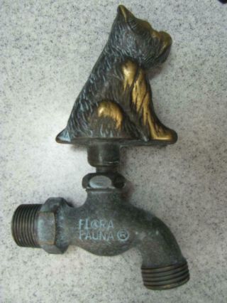 Vintage Flora & Fauna Rare Scottie Dog Solid Brass Garden Faucet Spigot Patina