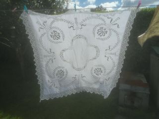 A Gorgeous White Cotton Cut Work Embroidered Tablecloth 52 " X 50 " Lace Edge