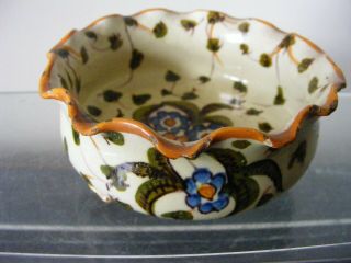 Antique Cantagalli Firenze Italy Majolica Small Bowl - Rooster Mark On Base