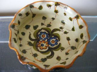 ANTIQUE CANTAGALLI FIRENZE ITALY MAJOLICA SMALL BOWL - ROOSTER MARK ON BASE 2
