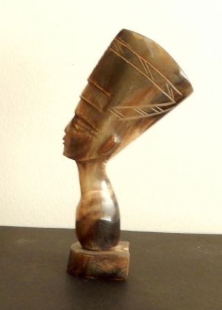 Vintage Carved Buffalo Horn Rare Nefertiti Profile From Egypt