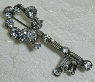Rare Vintage D&e Juliana Rhinestone Silver Tone Rp Skeleton Key Pin Brooch
