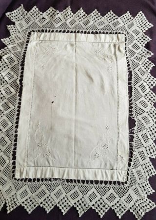 Vintage Antique White Linen Cotton Hand Embroidered Flowers Lace Edge Tablecloth 3
